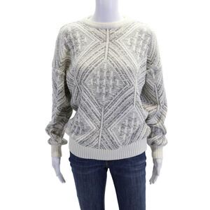 Bugatchi Unisex Adults Abstract Round Neck Pullover Sweater Top White Size 14/16